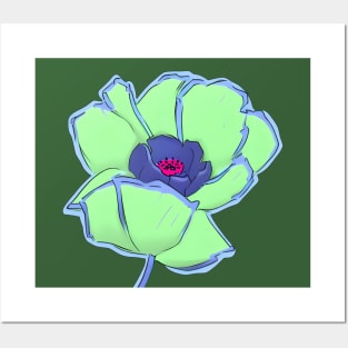 Retro Digital Colored Poppy Flower Illustration (MD23Mrl002b) Posters and Art